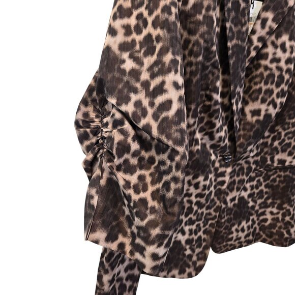 NWT Calvin Klein Leopard Print Ruched Sleeve One Button Jacket Size 2XL - Picture 6 of 8